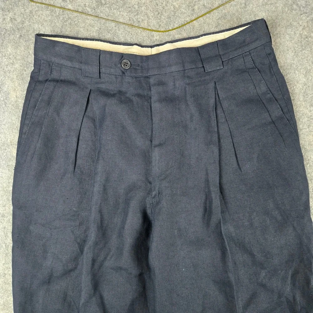 Vintage Giorgio Armani Le Collezioni Linen Pants Mens 30x31 Navy Blue Pleated